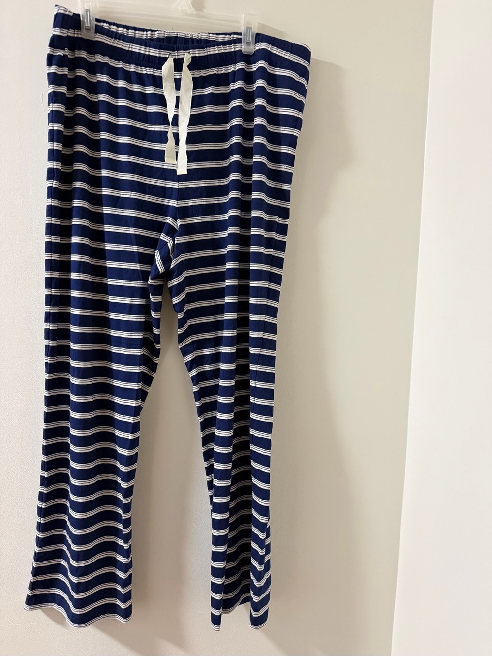 Lands' End Lounge Pants Womens L Navy Blue White Like New Striped Wide Leg